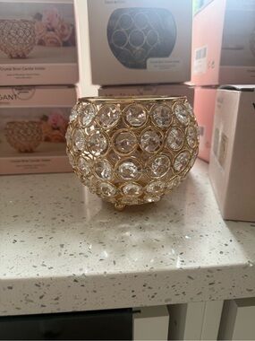 Home Accents Gold Crystal Bowl Candle Holder 12